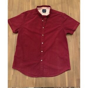 Men's Red White Polka Dot Short Sleeve Button Up Shirt Casual‎ Smart